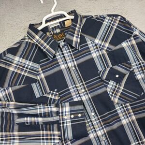 Plains Western Wear Shirt Mens‎ Mens 3X Big Blue Pearl Snap Plaid Cowboy Rodeo